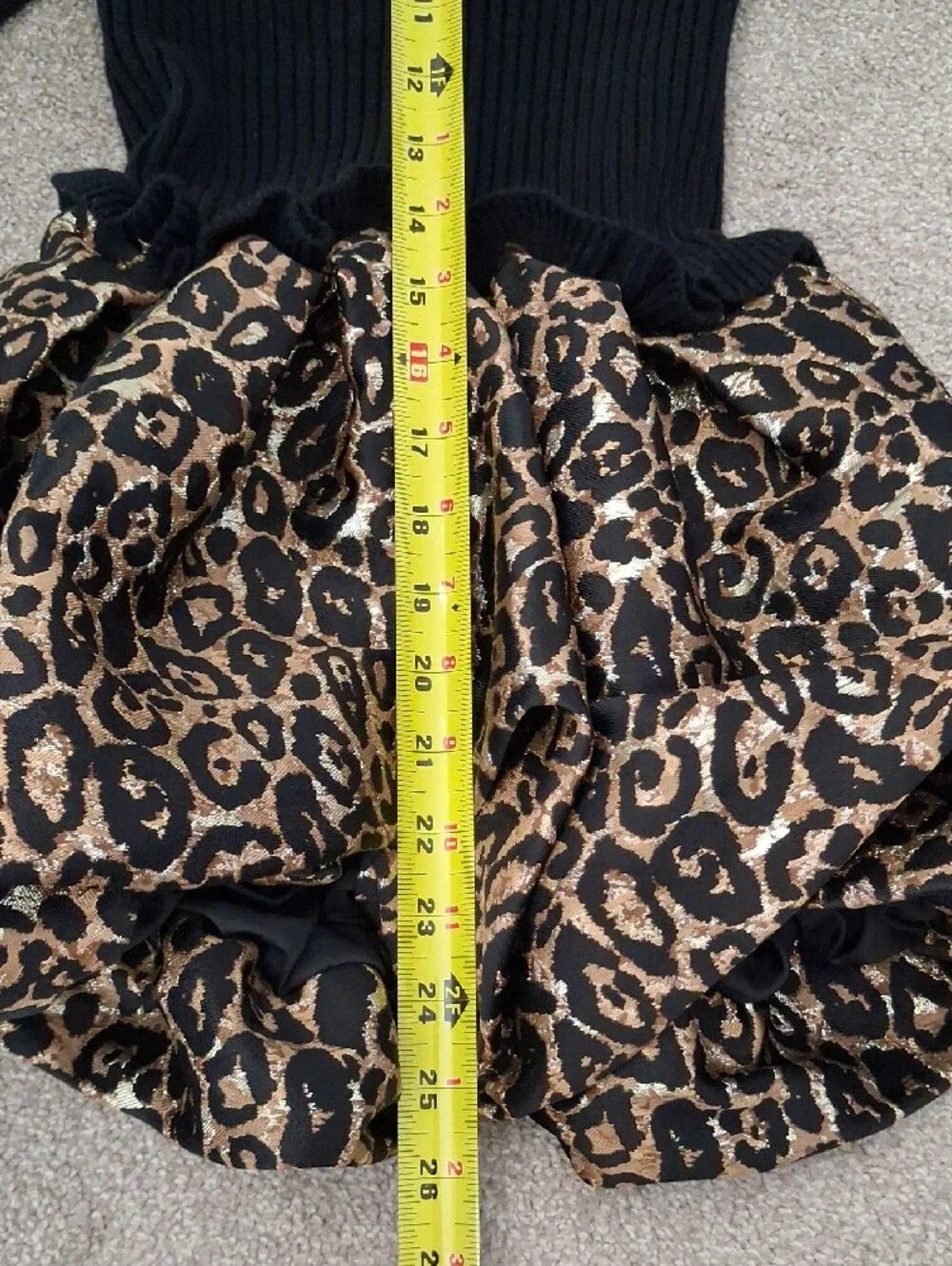 Rachel Zoe Girls Black Ribbed Long Sleeve Knit Top Cheetah Bubble Skirk-Dress(M)